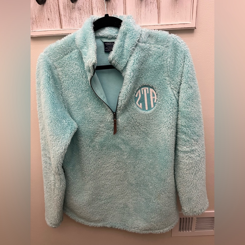 ZETA TAU ALPHA Embroidered Greek Lettered Fleece- Turquoise, Medium